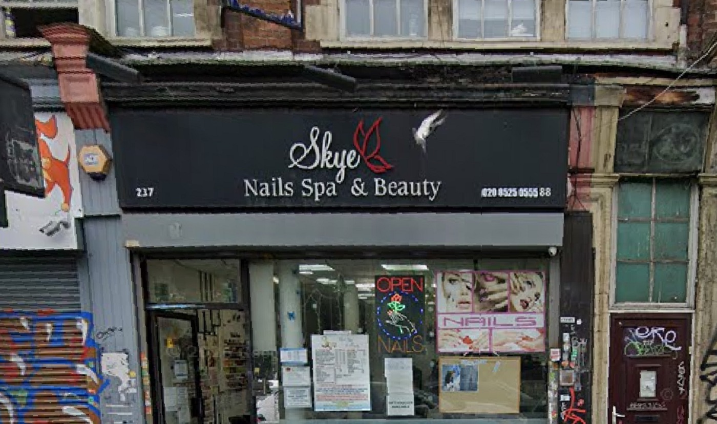 The Skye Nails Spa and Beauty shopfront at 237 Mare Street, Hackney